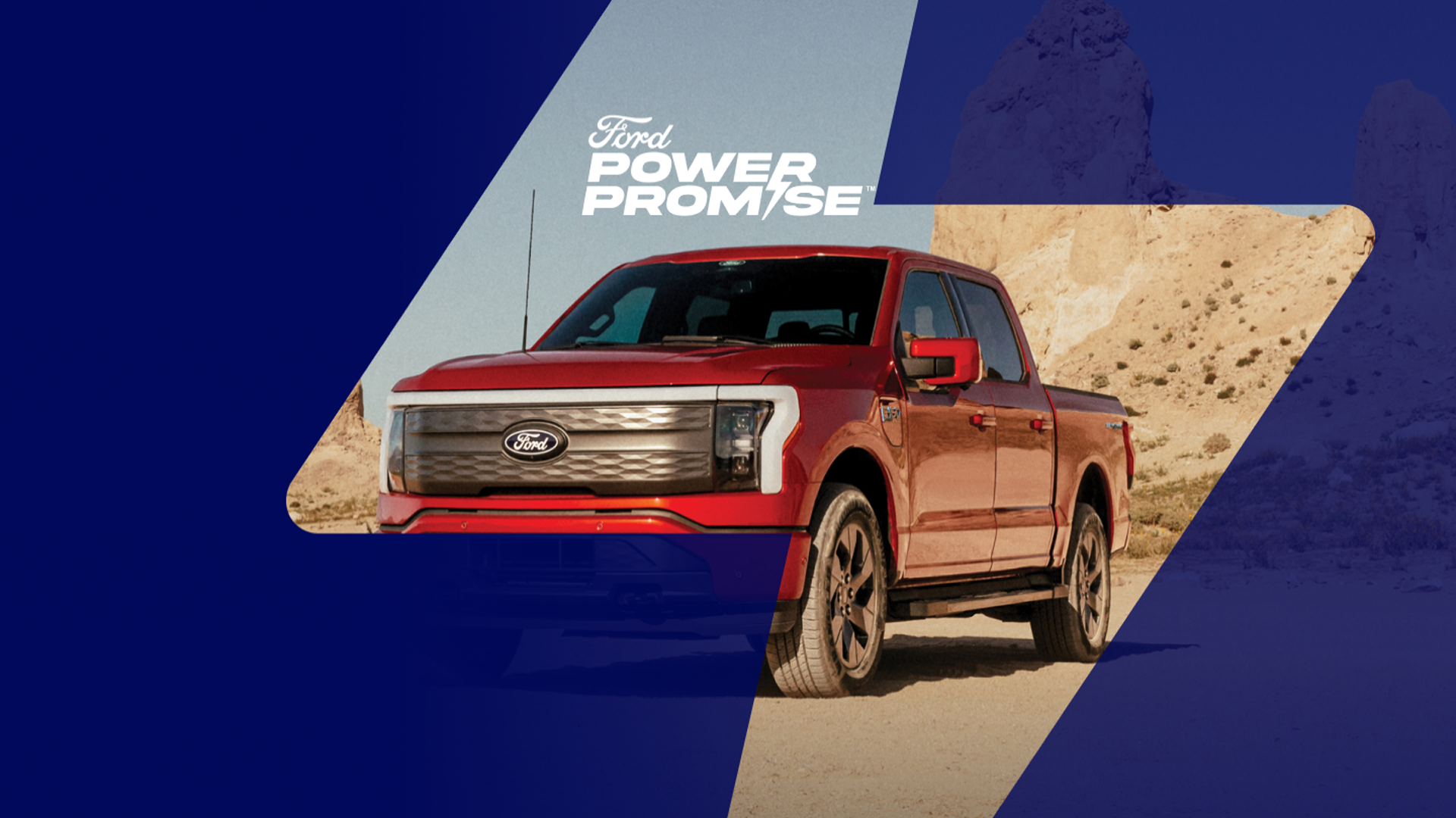 A red F-150 Lightning truck sitting on a dirt road