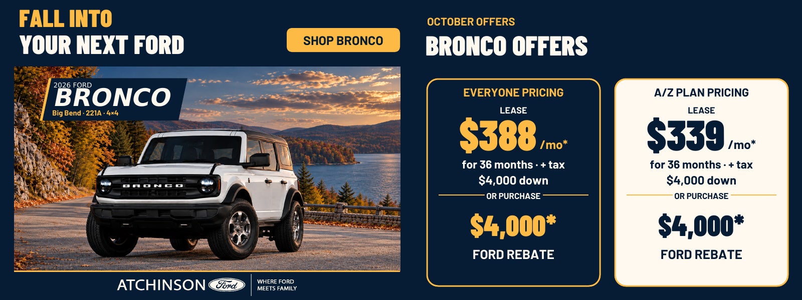 2026 Ford Bronco October offers - Everyone and A/Z Plan
