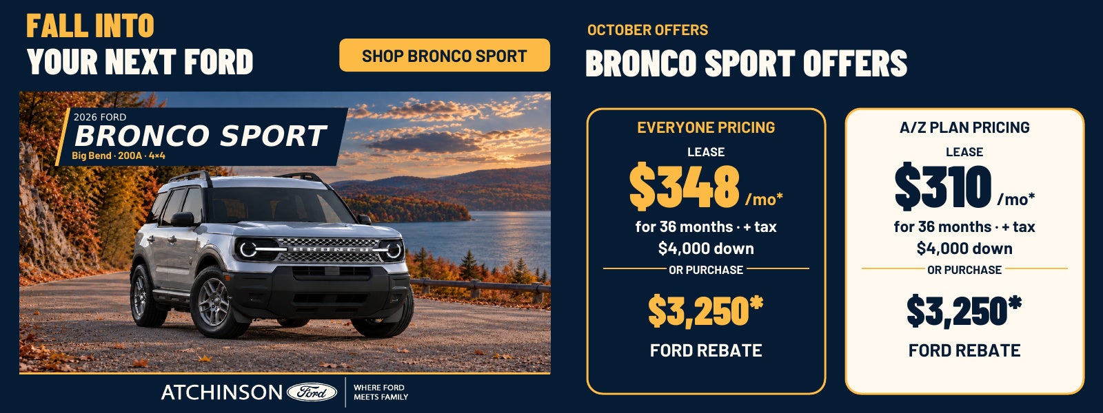 2026 Ford Bronco Sport October offers - Everyone and A/Z Plan