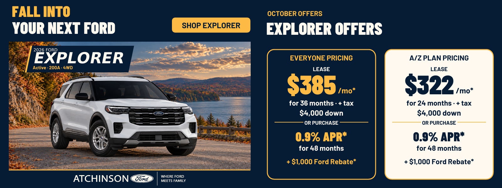 2026 Ford Explorer October offers - Everyone and A/Z Plan