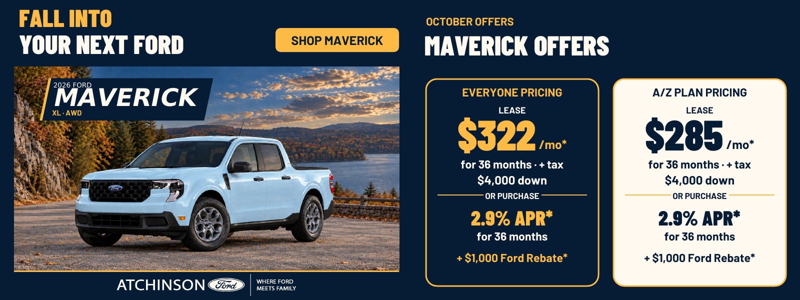 2026 Ford Maverick October offers - Everyone and A/Z Plan