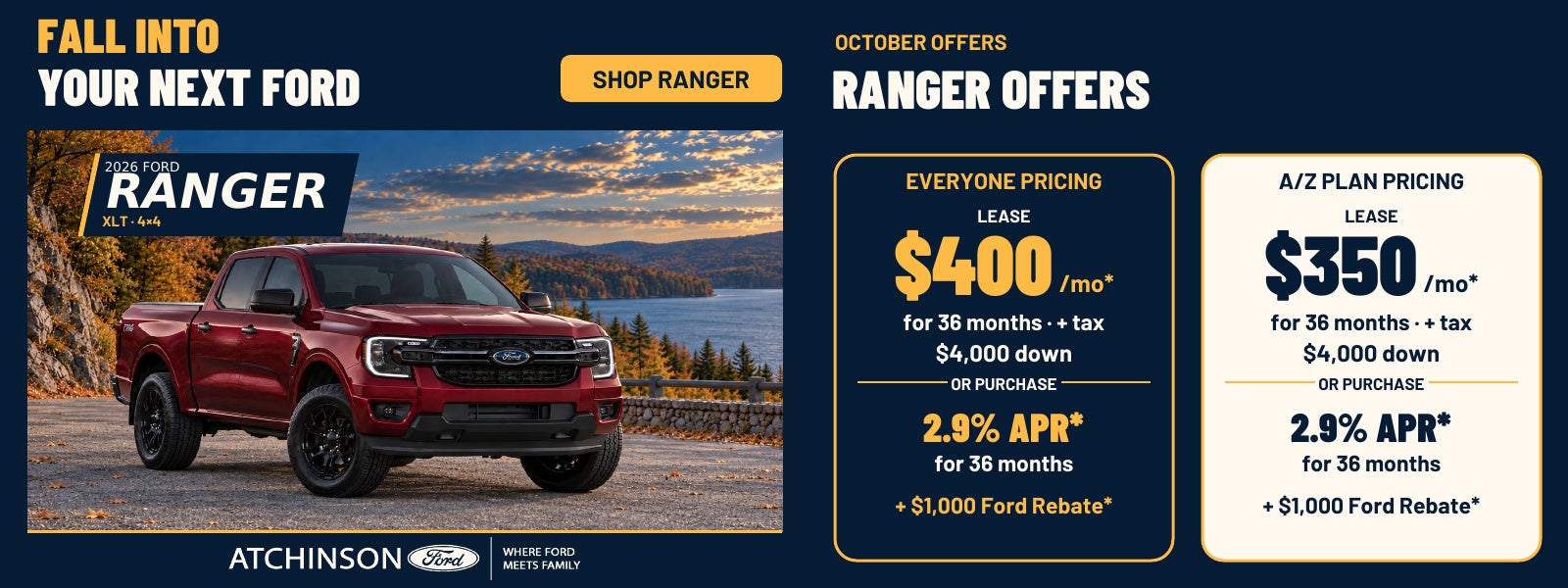 2026 Ford Ranger October offers - Everyone and A/Z Plan