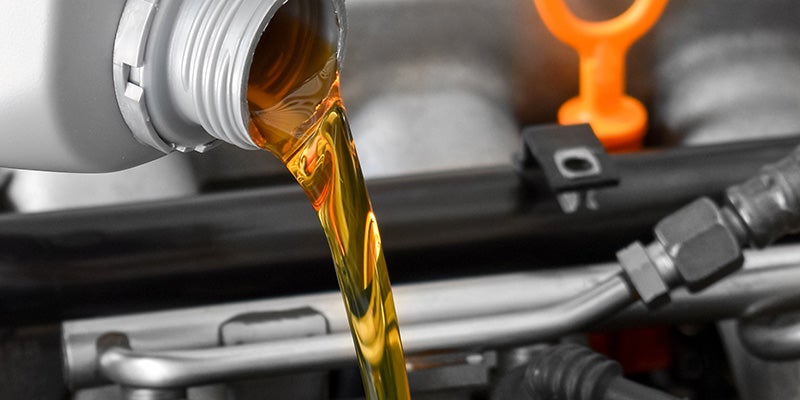 Atchinson Ford in Belleville MI close up of oil being changed on a vehicle